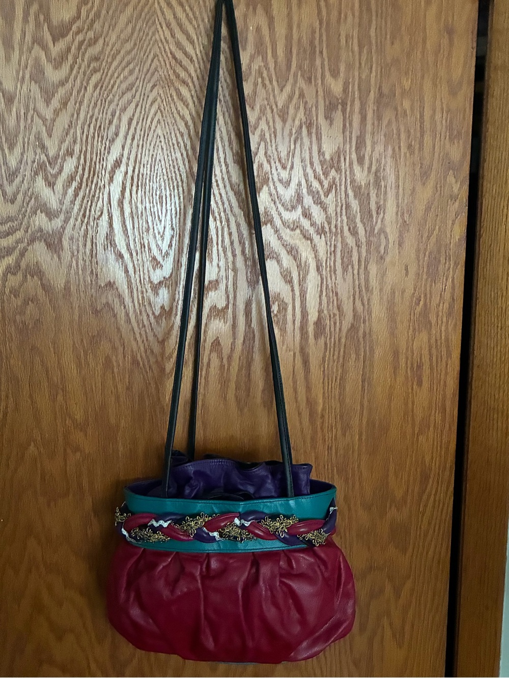 Vintage 80’s Magenta Teal Purple Leather Shoulder Bag